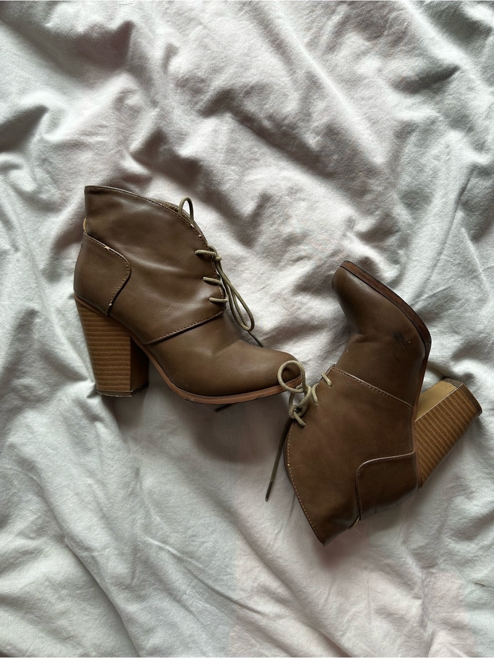 Anva Western Lace Up Ankle Boots Block Heel Brown Size 52 Casual